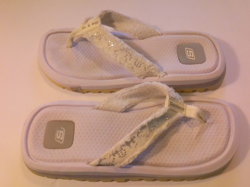 Skechers Flip Flops Women's 9/10 White Rubber Chunky Sole Cushioned Retro 90's - Picture 2 of 6