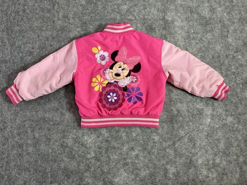 Disney Girls Minnie Pink Satin Printed Stitched Varsity Bomber Jacket Size 2T - Picture 3 of 15