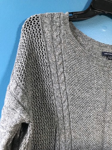 American Eagle Sweater Women's M Gray Black Ombre Open Knit Wool Blend Casual - Picture 4 of 13