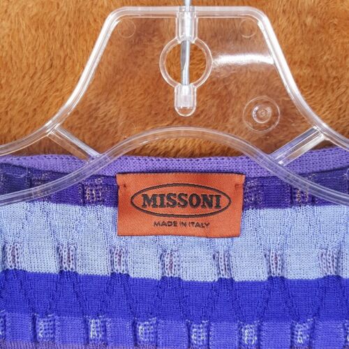 MISSIONI Womens Sweater Size 44 Purple Stripe Cardigan Tie Front Loose Knit Wool - Picture 2 of 8