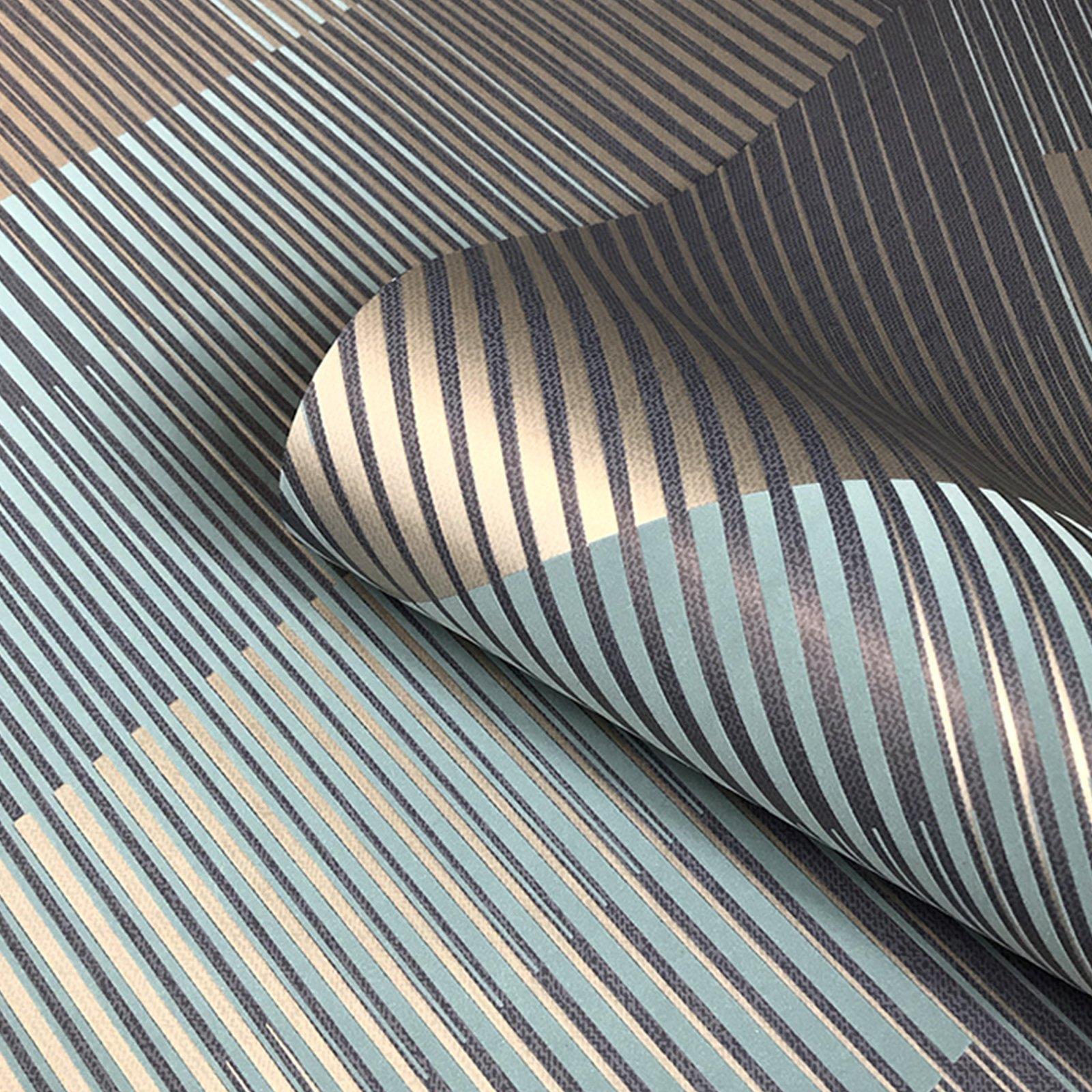 Geometric Stripes Teal Metallic Wallpaper Suede Effect Belgravia Decor Hoxton