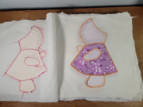 Vintage 50's Quilt Blocks Sunbonnet Sue 18 Blocks Hand Stitched Approx 11" x 11 - Picture 3 of 18