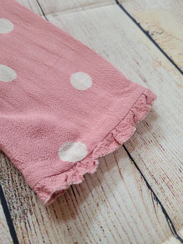 Kate Spade Size 0 Pink And White Polka Dot Ruffle 3/4 Sleeve Blouse Keyhole Neck - Picture 3 of 7