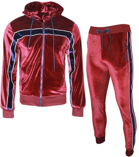 NEW Mens Silky Zip Hoodie Two Tone Piping Tracksuit Velour Jogging Bottoms - Picture 13 of 18