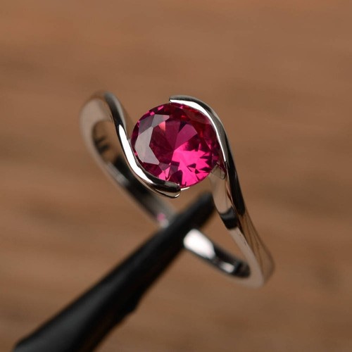 Pink Ruby 925 Sterling Silver Ring Lab Created Gemstone Ring For Everyday - Picture 2 of 5