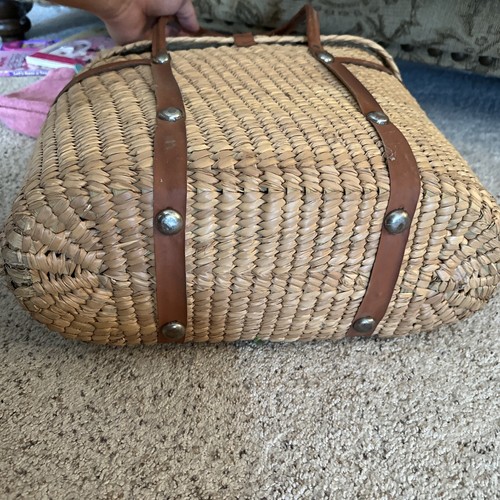 Vintage Handmade 3D Straw Large Tote Woven Bag Purse Cottage Core Beach - Picture 11 of 14