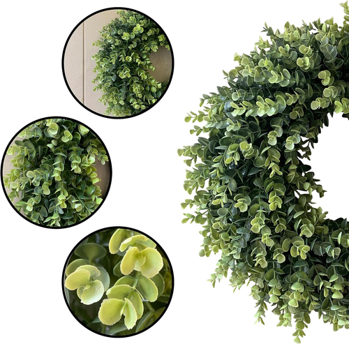 20” Wreaths for Front Door,Spring and Summer Eucalyptus Wreath,Outdoor Green Doo - Picture 3 of 7