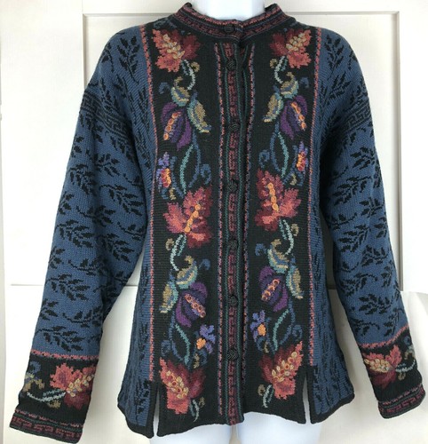 Icelandic Design Womens Medium Blue Wool Blend Cardigan Jacket Lined Button - Picture 2 of 10