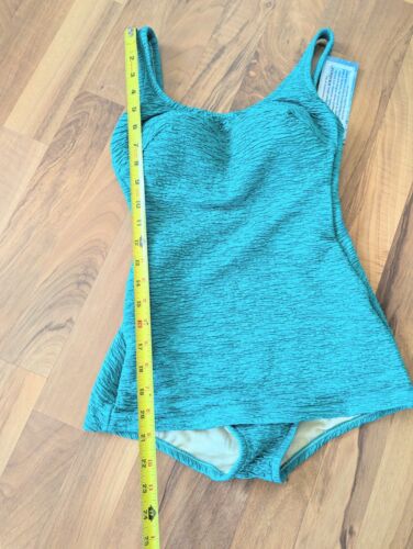 Penbrooke Womens Krinkle Scoop Sheath One-Piece Swimsuit Aqua 10 Front Skirt - Picture 6 of 11