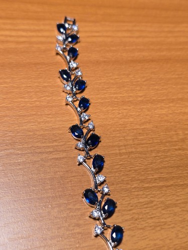 15Ct Oval Cut lab Created Diamond/Saphire 14k White Gold Finish 925 Tennis - Picture 4 of 4