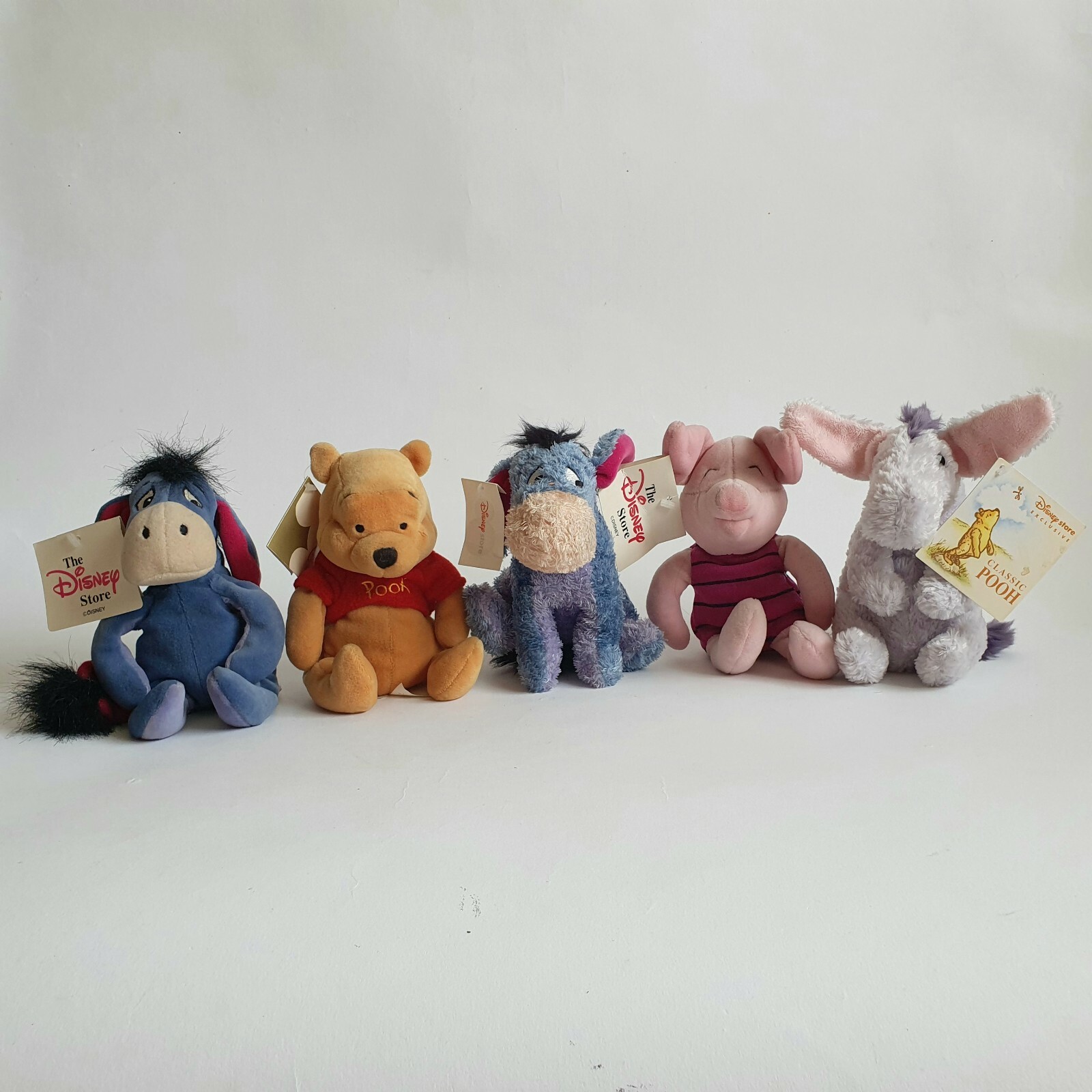 Disney Store Winnie The Pooh Classic PVC Beanie Plush Soft Toy - Bundle