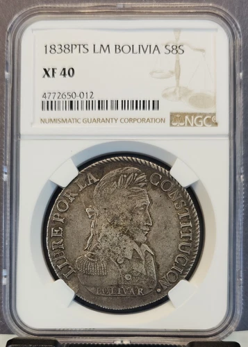 1838 PTS LM BOLIVIA SILVER 8 SOLES S8S NGC XF 40 SCARCE GREAT LOOKING COIN