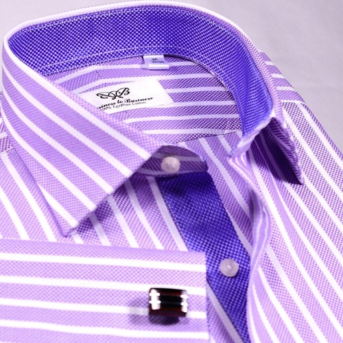 Lila weiße Streifen elegante doppellagige Wevon Business-Shirts mit Innenfutter - Bild 4 von 9