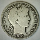 1901 Barber Half Dollar Silver Type Coin Fifty Cent 50 Cents Circulated Good 50c