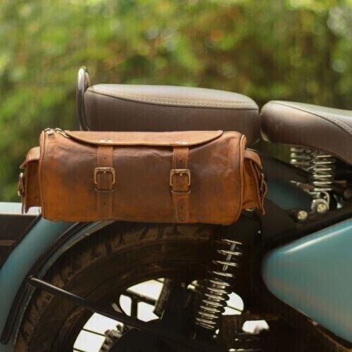 Bag Tool Motorcycle Roll Leather Saddle Motorbike Side Saddlebag Genuine Luggage - Picture 1 of 7