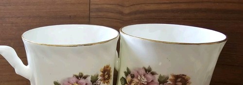 2x Vintage Hitkari Potteries Floral Gold Rim Mugs Cups Bone China made in India - Picture 8 of 8