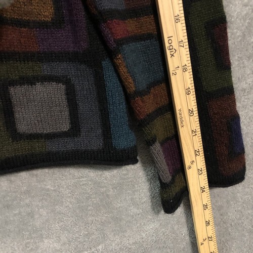 Cardigan maglione donna Dakota telaio a mano piccolo 100% alpaca colorato geometrico - Foto 5 di 12