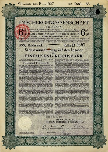 Emschergenossenschaft zu Essen, 6% Schuldverschr. von 1927 VI Reihe B (1.000 RM)