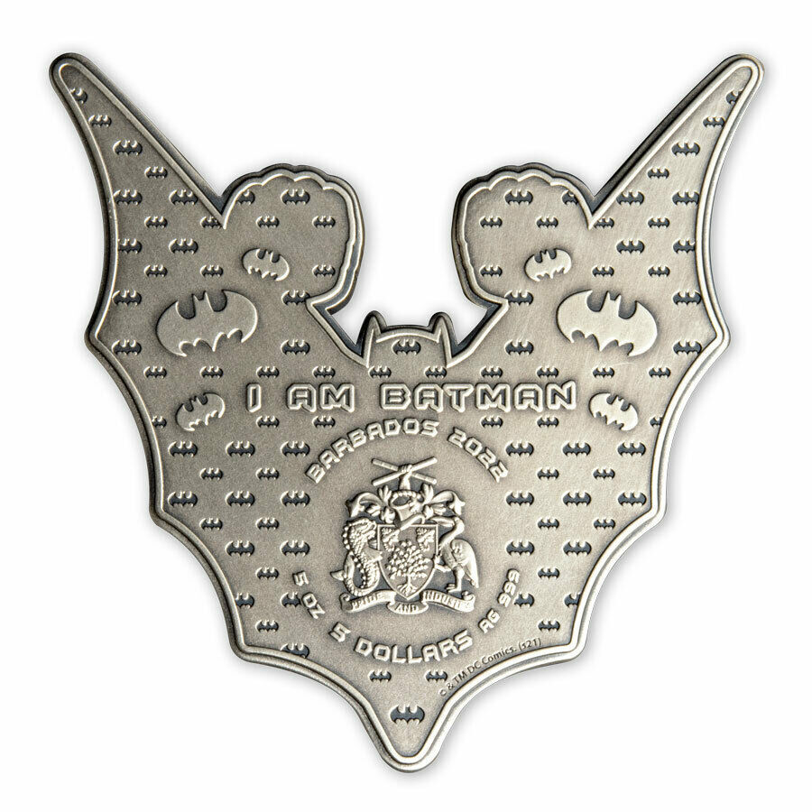 DC COMICS BATMAN Shaped 5oz Silver $5 Silver Coin 2022