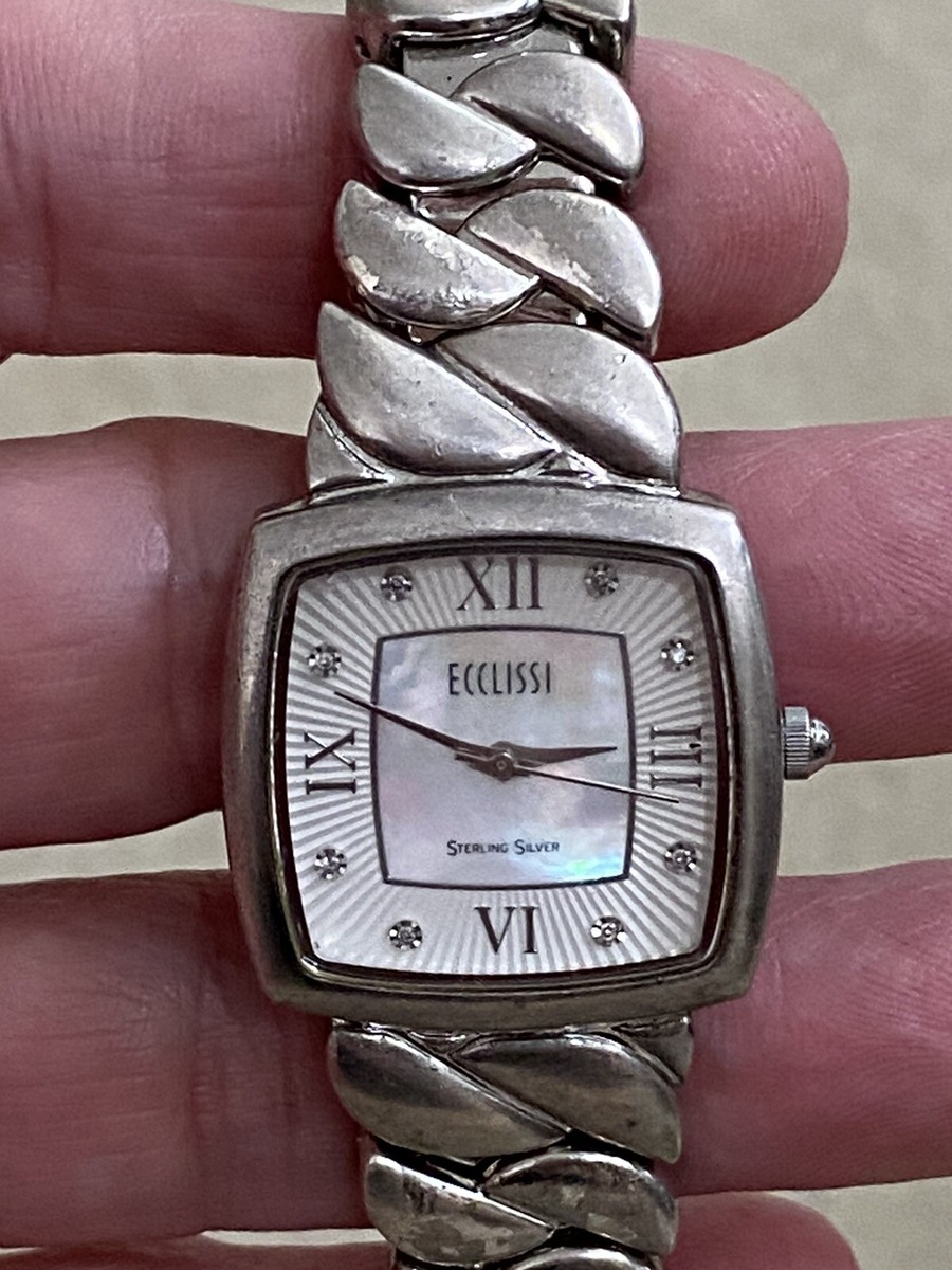 Vintage Women s Ecclissi Sterling Silver 925 Diamond Wrist Watch 33535
