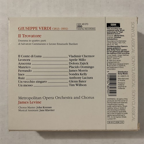Verdi Il Trovatore 2 CD Set Libretto Booklet Placido Domingo Aprile Millo Zajick - Picture 2 of 8