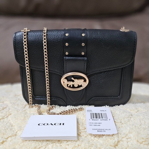 Coach Georgie Crossbody/Xbody Pebbled Leather With Rivets, IM black, #6925 - Foto 8 di 14