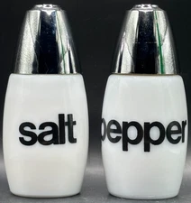 VTG Salt & Pepper Shakers Corning Pyrex Gemco Black Lettering Glass