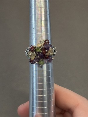 Doug Paulus Sterling Silver Multi Gemstone Chip Dangle Cha Cha Ring SZ 9 E12
