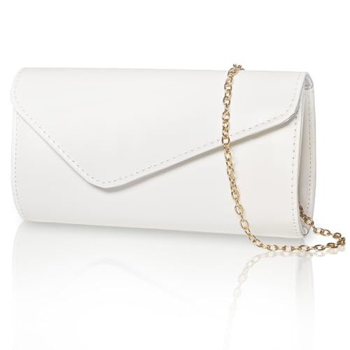 Clutch Purse for Women, Trendy Leather Envelope Evening Bags & Chain, White - Picture 1 of 7