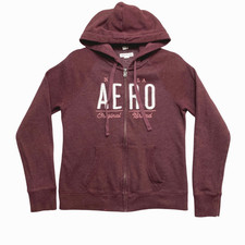Aeropostale Hoodie Womens Medium Maroon Full Zip Aero Sweatshirt Y2K Logo