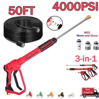 #ad High Pressure 4000PSI Car Power Washer Gun Spray Wand Lance Nozzle 50Ft Hose Kit $20.98