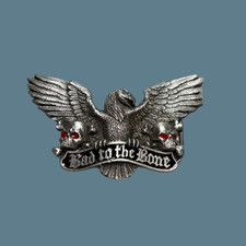 Vintage 1973 Skull Biker Gothic Silver-Toned Metal Belt Buckle Bad to the Bone