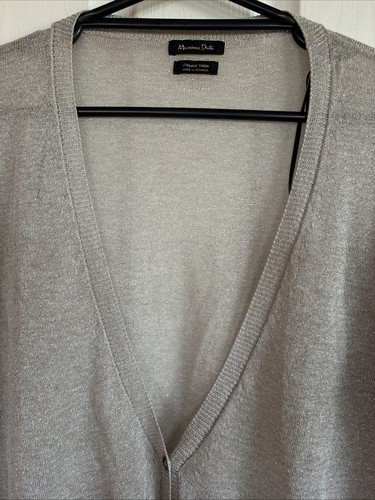 Massimo Dutti Women Cardigan Size L Grey Silver Metallic Lightweight Long Sleeve - 第 2/18 張圖片