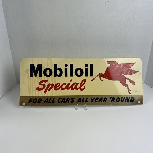 Letrero publicitario especial Mobiloil vintage 18"x7" Pegasus metal gasoil garaje - Imagen 6 de 24