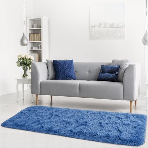 Marine Flauschiger Läufer Teppich für Schlafzimmer, 2x6 Fuß 2' x 6' (rechteckig) Hellmarine - Bild 4 von 7