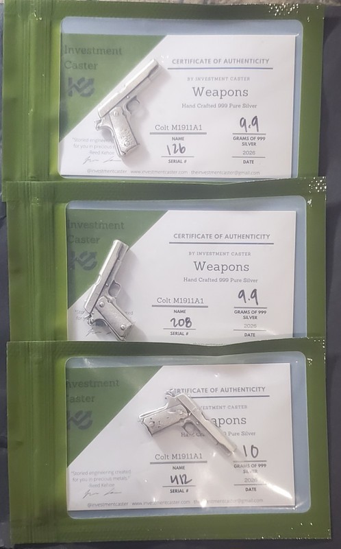 Colt M1911A1 Silver Weapons 2026 Investment Caster Set Of 3 29.8g Silver Content