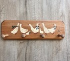 Vintage Hand Painted Wood Goose 4 Hooks Coat Hat Rack - Wall 18”