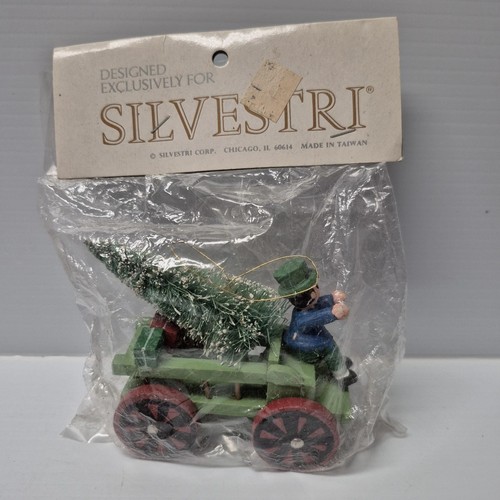 Vintage SILVESTRI Holzmann fährt Wagen Christbaumschmuck handbemalt