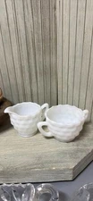 Vintage Hazel Atlas Cubed/Cubist Milk Glass - Cream and Sugar Set.