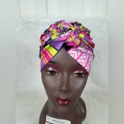 Gorra turbante con estampado africano preanudada nueva sin etiquetas - Imagen 4 de 8