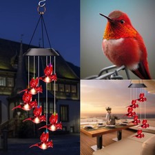 Solar Wind Chimes Cardinal Bird,Solar Cardinal Red Bird Wind Chime Light, wit...