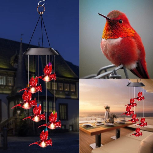 Solar Wind Chimes Cardinal Bird,Solar Cardinal Red Bird Wind Chime Light, wit... - Picture 1 of 7