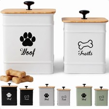 Dog Treat Container Set of 2 with Airtight Bamboo Lids - 8x6  7x5 inch
