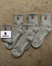 BAPE A Bathing Ape Head Embroidered Crew Socks - Combo 4 Pairs - Gray - NWT