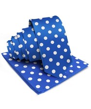 Satin Polka Dot Necktie Pocket Square Set for Men - Matching Royal/White