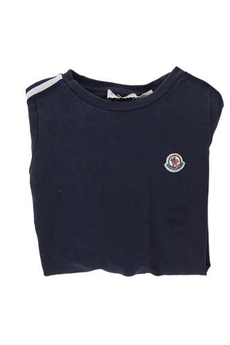 Moncler Boys Long Sleeve Stripe Logo Print Pullover Crewneck Navy Size 08