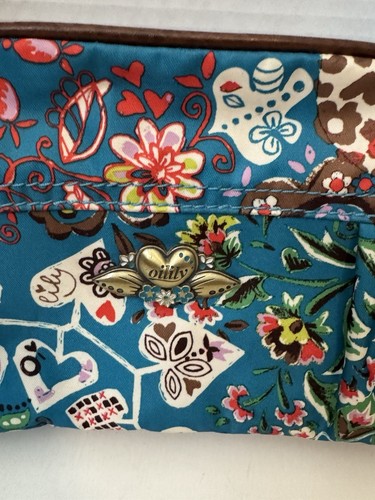 OILILY Beauty Cosmetic Bag Travel Floral Blue Metal Gold Heart Turquoise - Picture 2 of 10