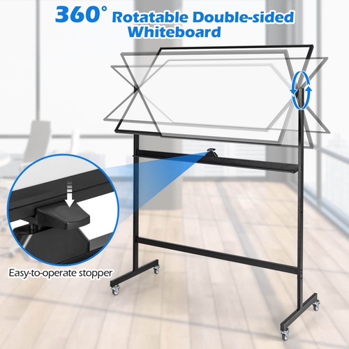 48" x 32" Double-sided Mobile Whiteboard w/2 Adjustable Heights Universal Wheels - Picture 4 of 10