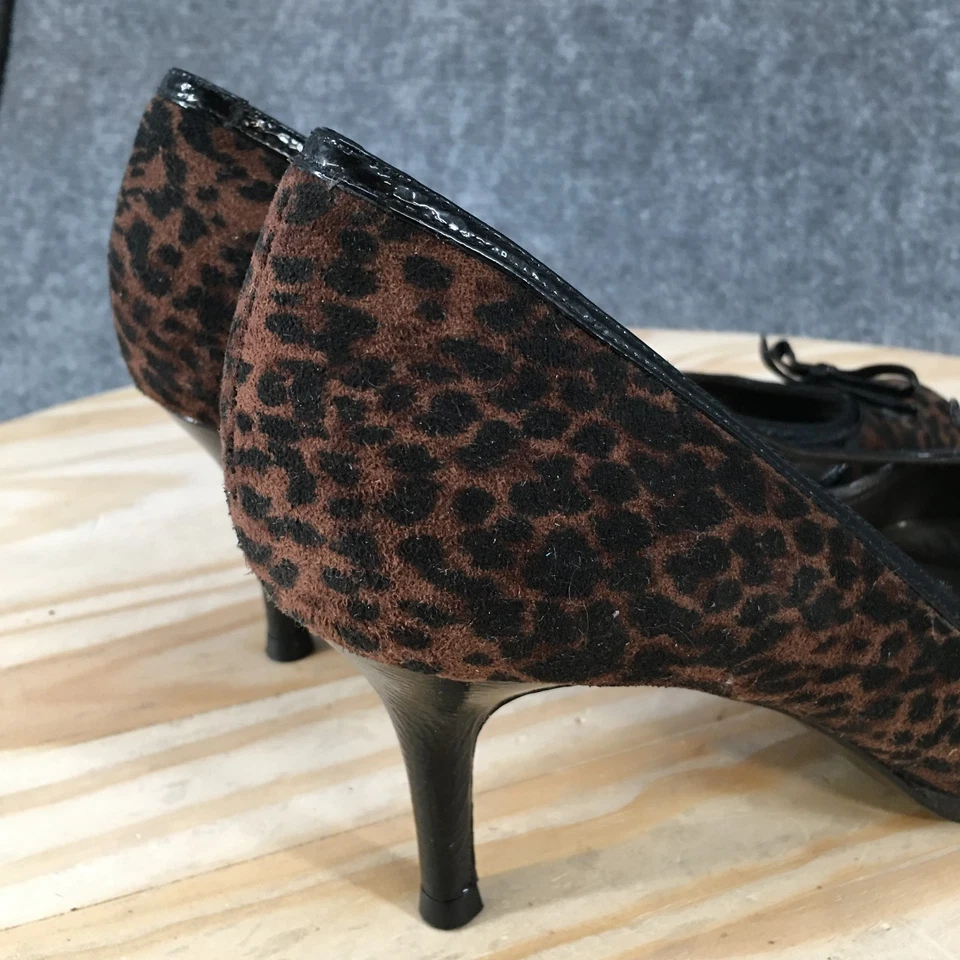 Stuart Weitzman Heels Womens 8.5M Becon Animal Print Peep Toe Kitten Pumps Brown - Image 4 of 4