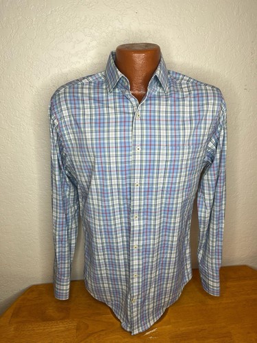 Men's Peter Millar Summer Comfort L/S Button Front Shirt Small S Plaid Nylon